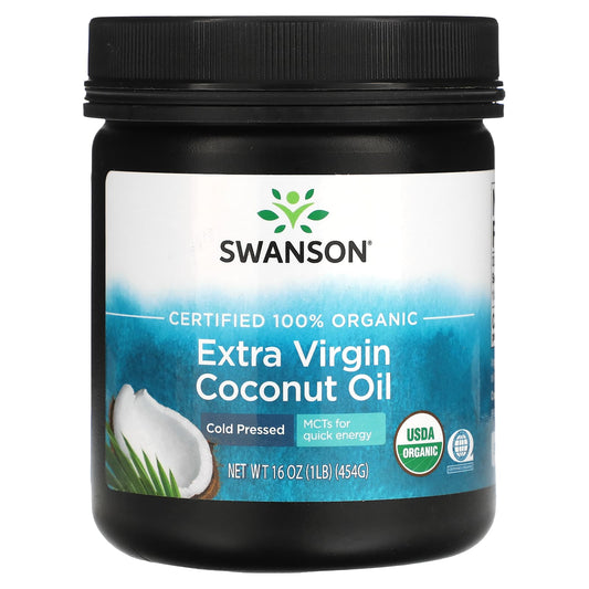 Swanson, Extra Virgin Coconut Oil, Cold Pressed, 1 lbs (454 g) - Image 1