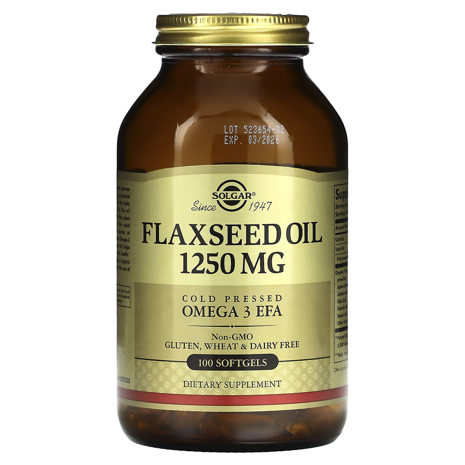 Solgar, Flaxseed Oil, 1,250 mg, 100 Softgels - Image 1