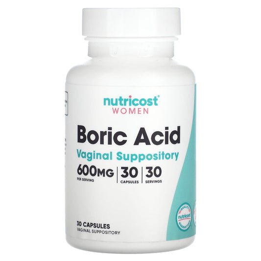 Nutricost, Women, Boric Acid, Vaginal Suppository, 600 mg, 30 Capsules - Image 1
