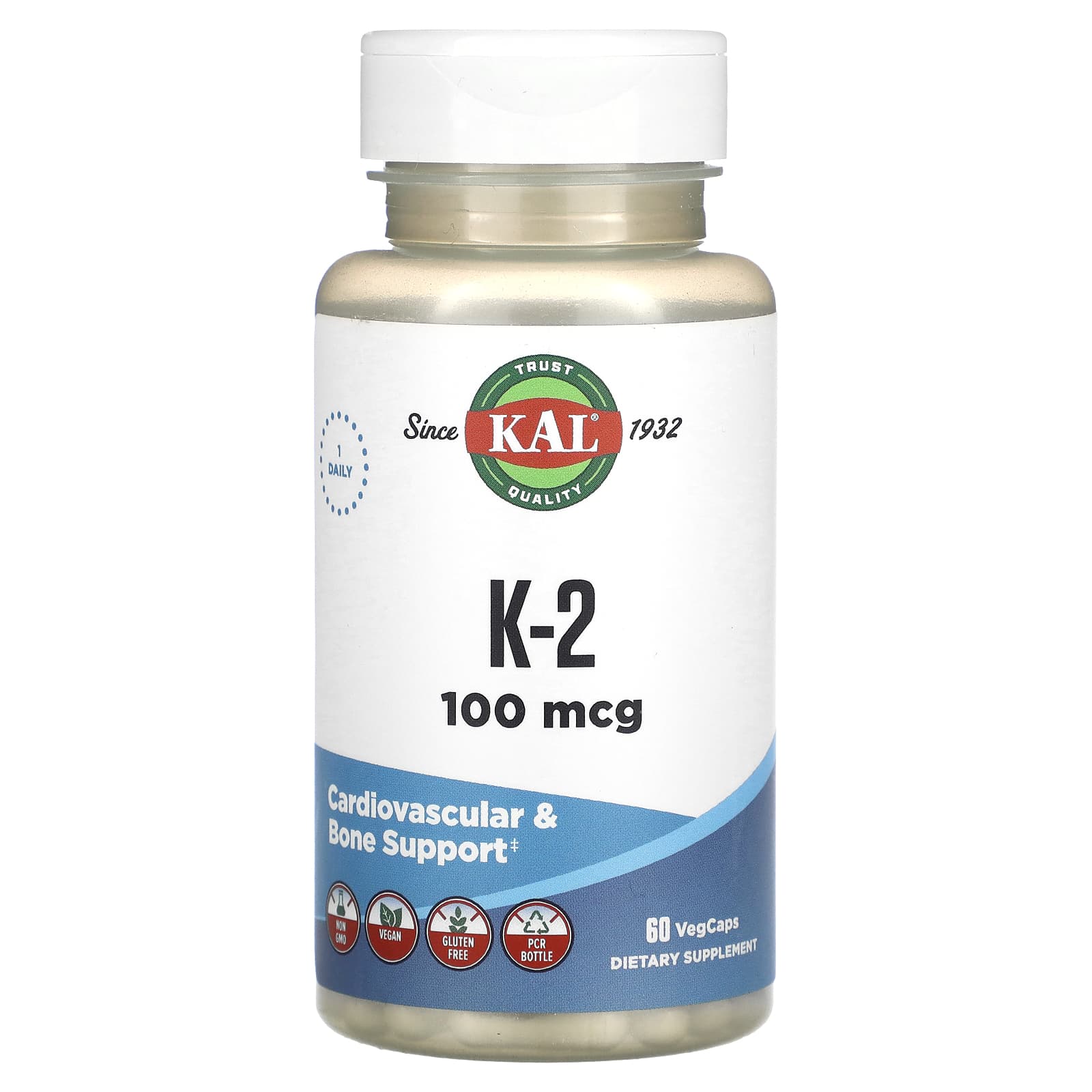 KAL, K-2, 100 mcg, 60 VegCaps - Image 1