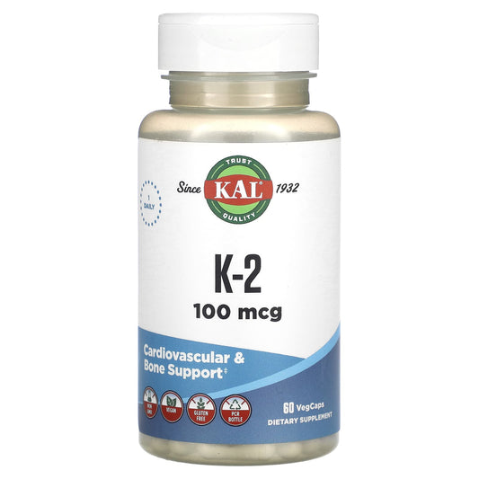 KAL, K-2, 100 mcg, 60 VegCaps - Image 1