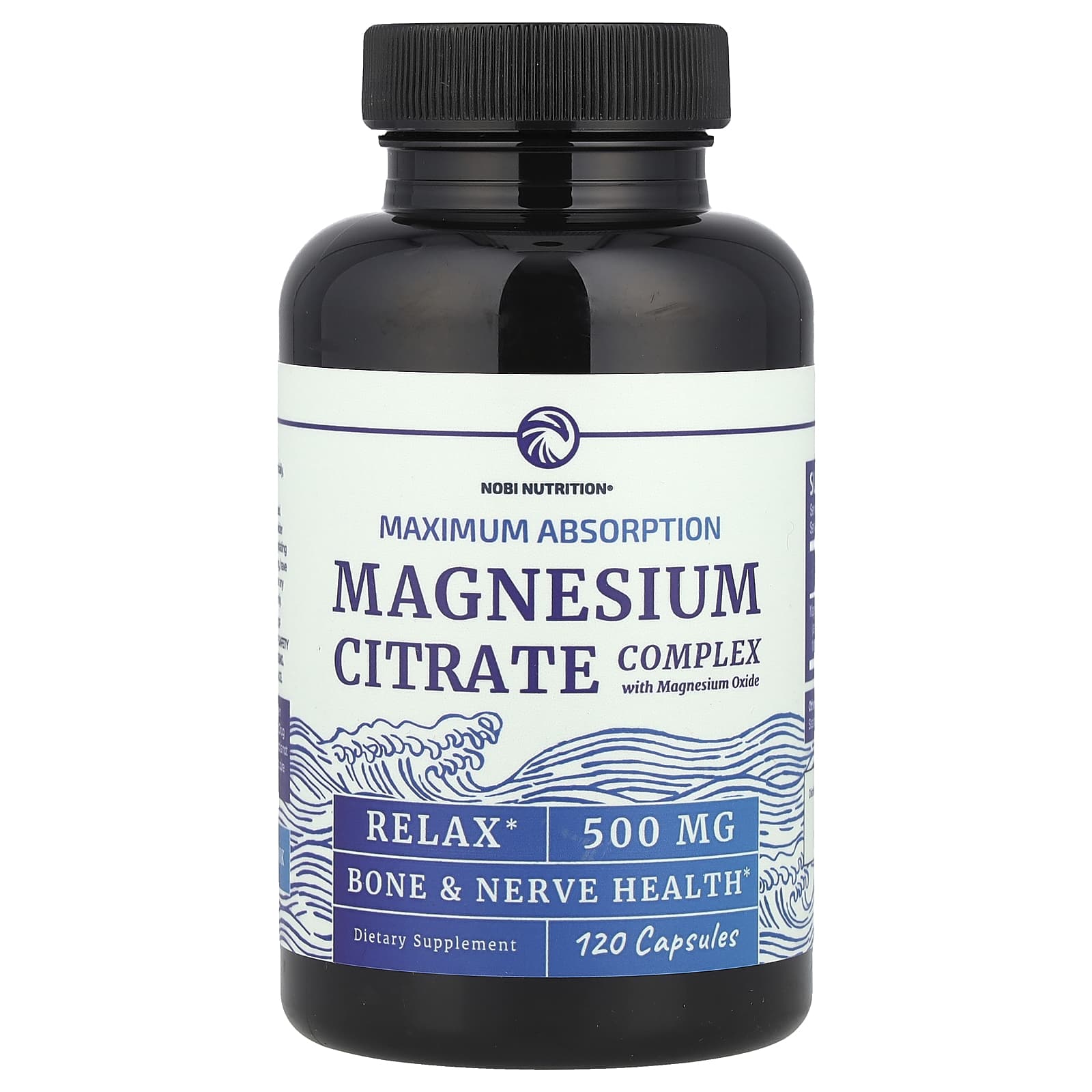 Nobi Nutrition, Magnesium Citrate Complex with Magnesium Oxide, 500 mg, 120 Capsules - Image 1