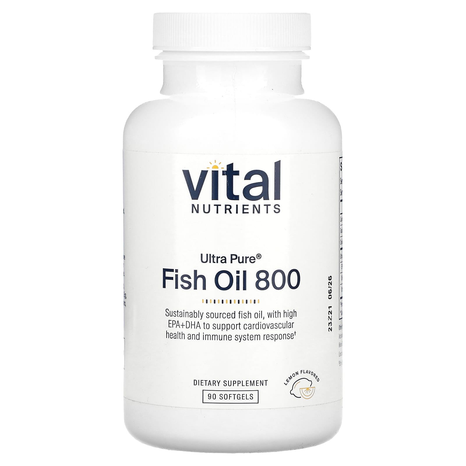 Vital Nutrients, Ultra Pure, Fish Oil 800, Lemon, 90 Softgels - Image 1