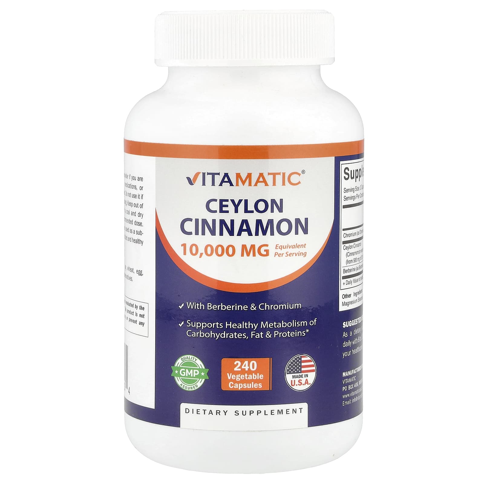 Vitamatic, Ceylon Cinnamon, 240 Vegetable Capsules - Image 1
