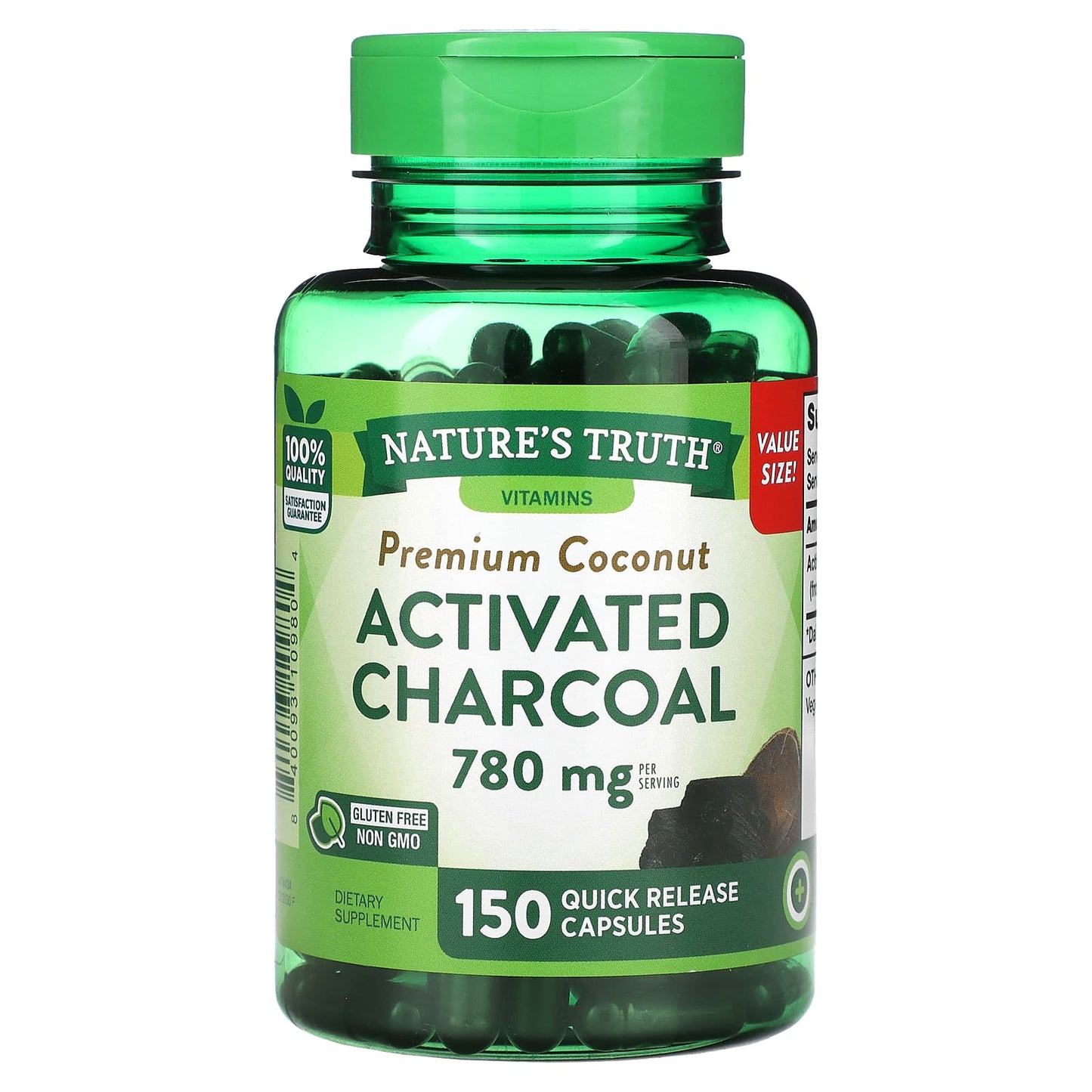 Nature's Truth, Vitamins, Premium Coconut Activated Charcoal, 150 Quick Release Capsules (260 mg per Capsule) - Image 1