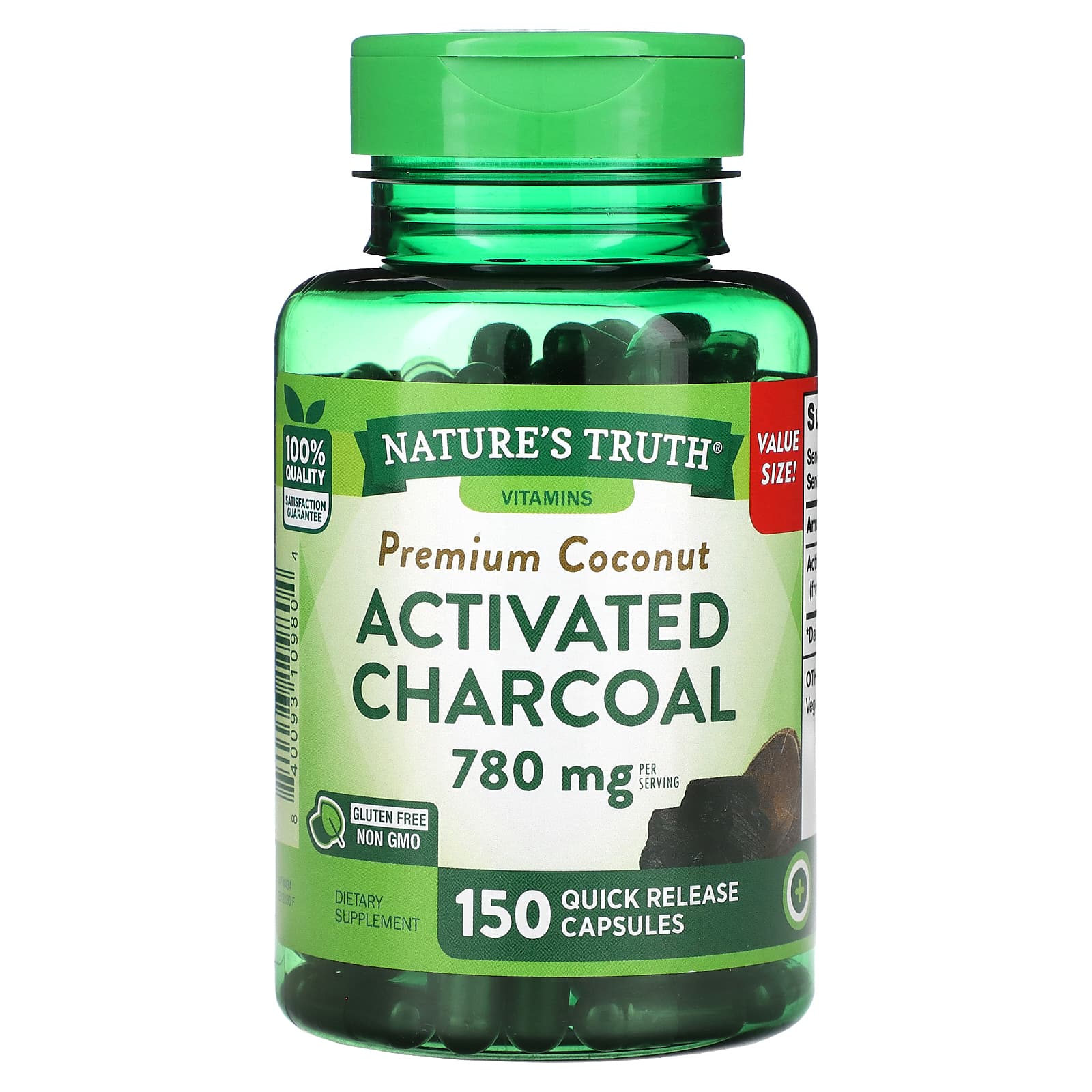 Nature's Truth, Vitamins, Premium Coconut Activated Charcoal, 150 Quick Release Capsules (260 mg per Capsule) - Image 1