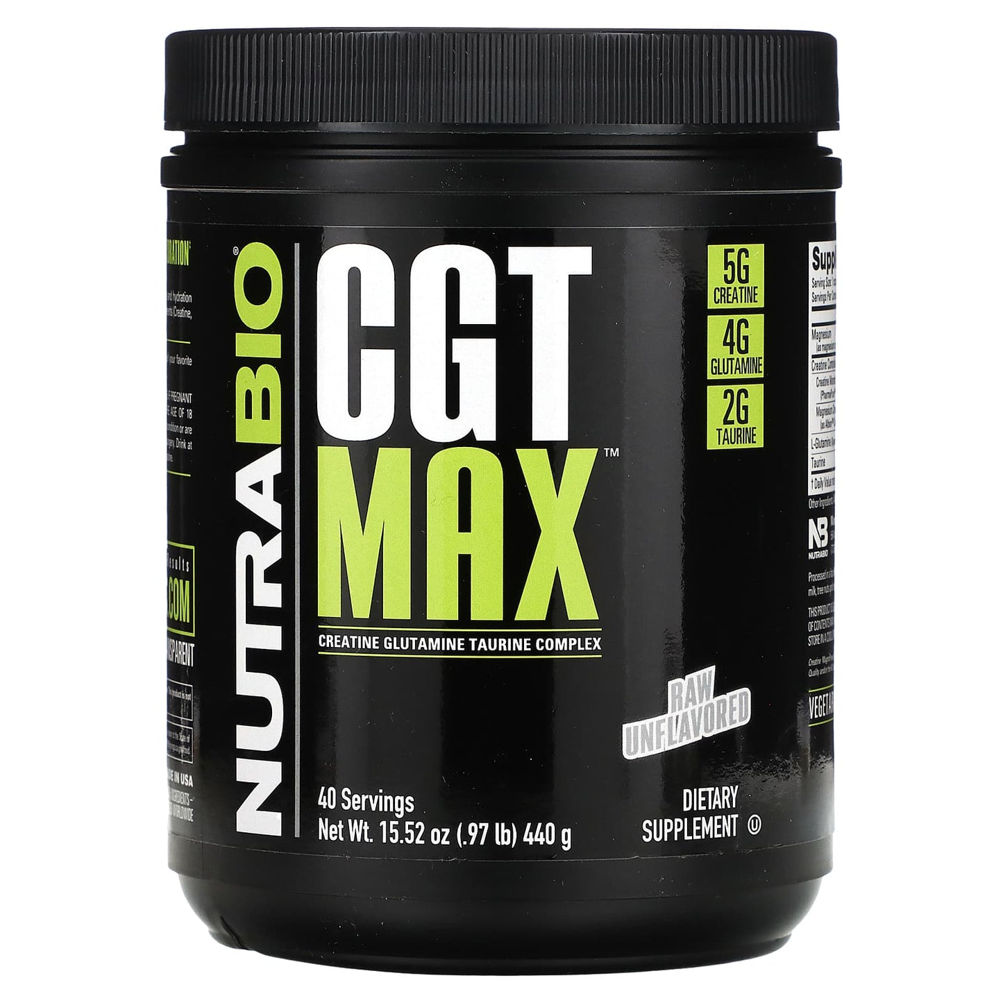 NutraBio, CGT MAX, Raw Unflavored, 0.97 lb (440 g) - Image 1