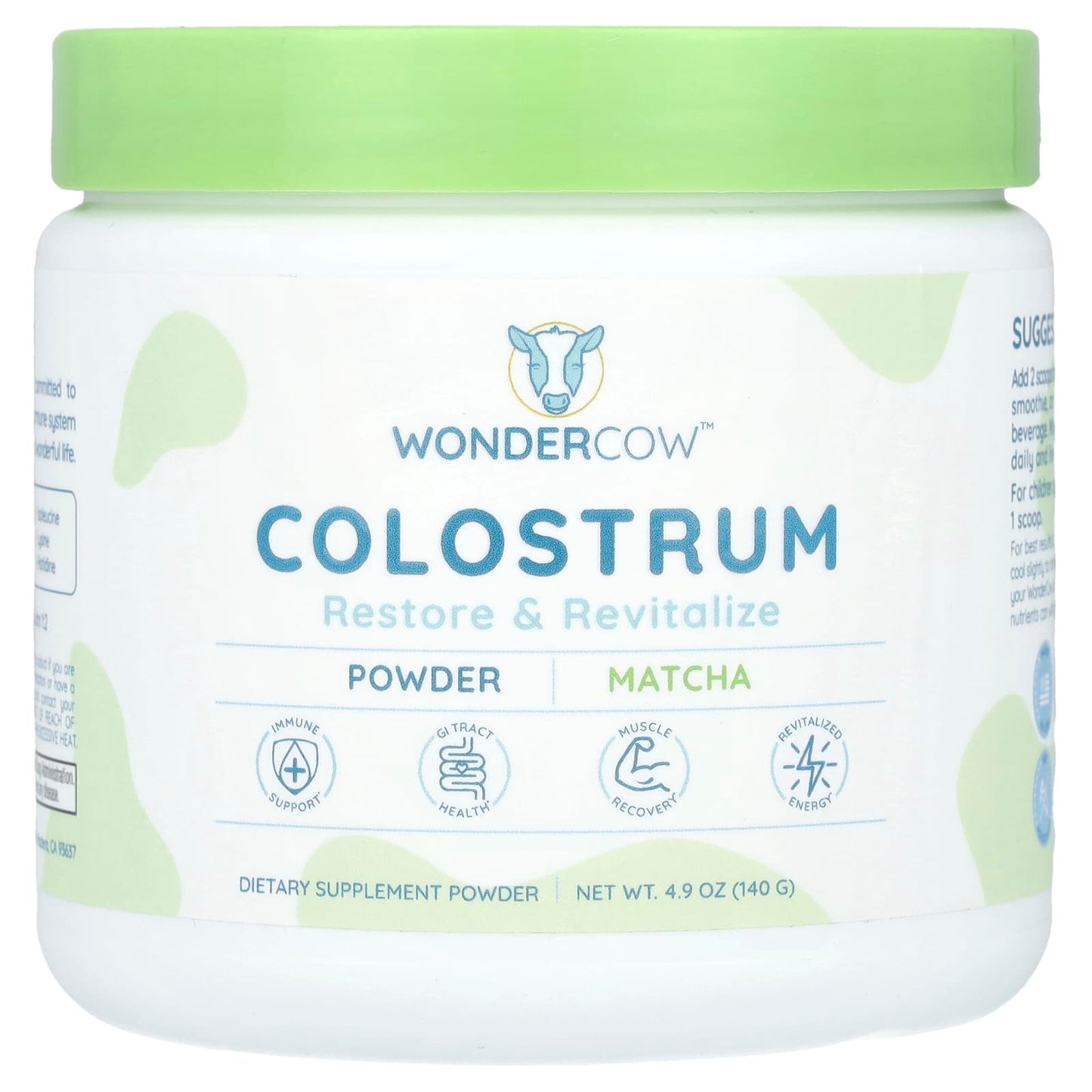 Wondercow, Colostrum Powder, Matcha, 4.9 oz (140 g) - Image 1