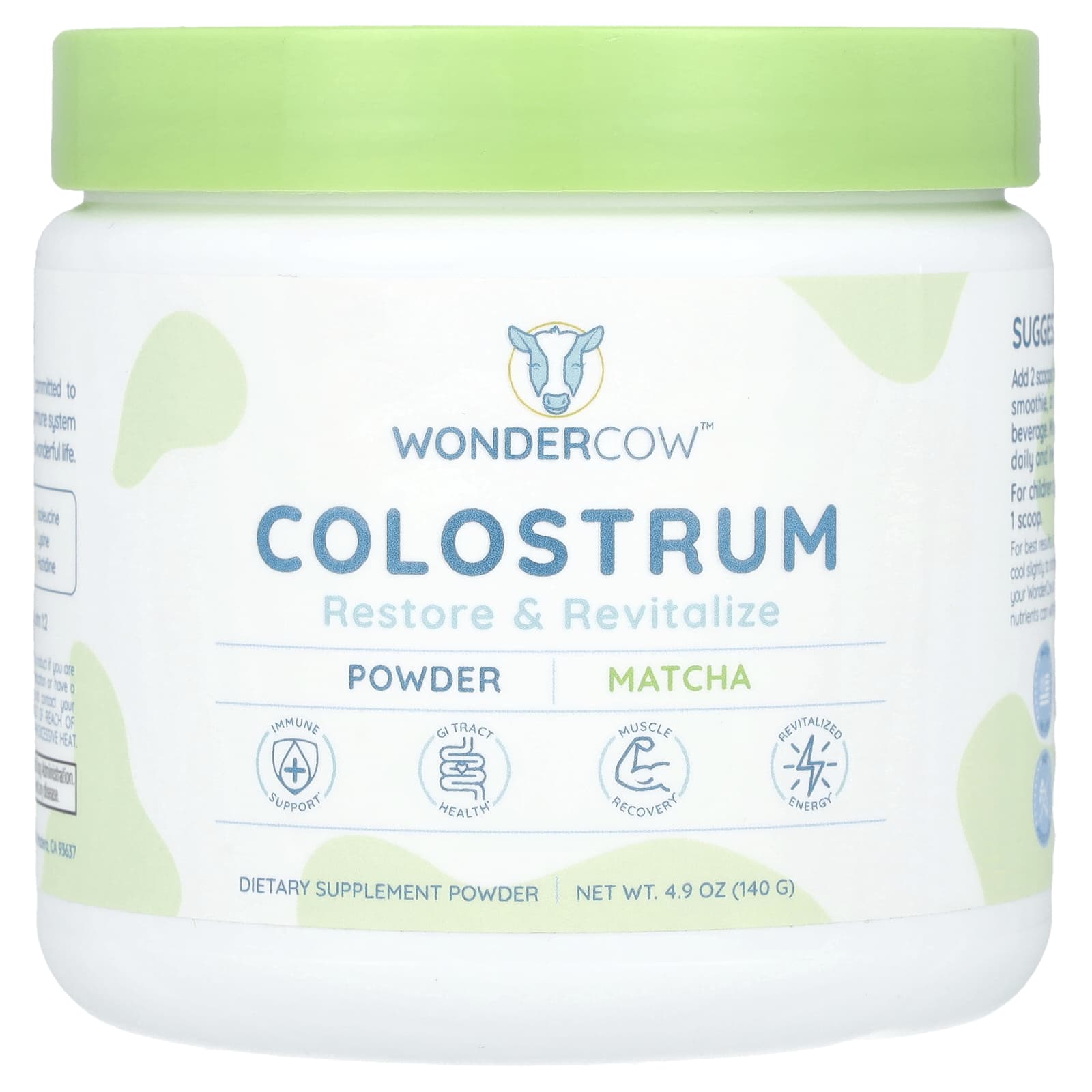 Wondercow, Colostrum Powder, Matcha, 4.9 oz (140 g) - Image 1