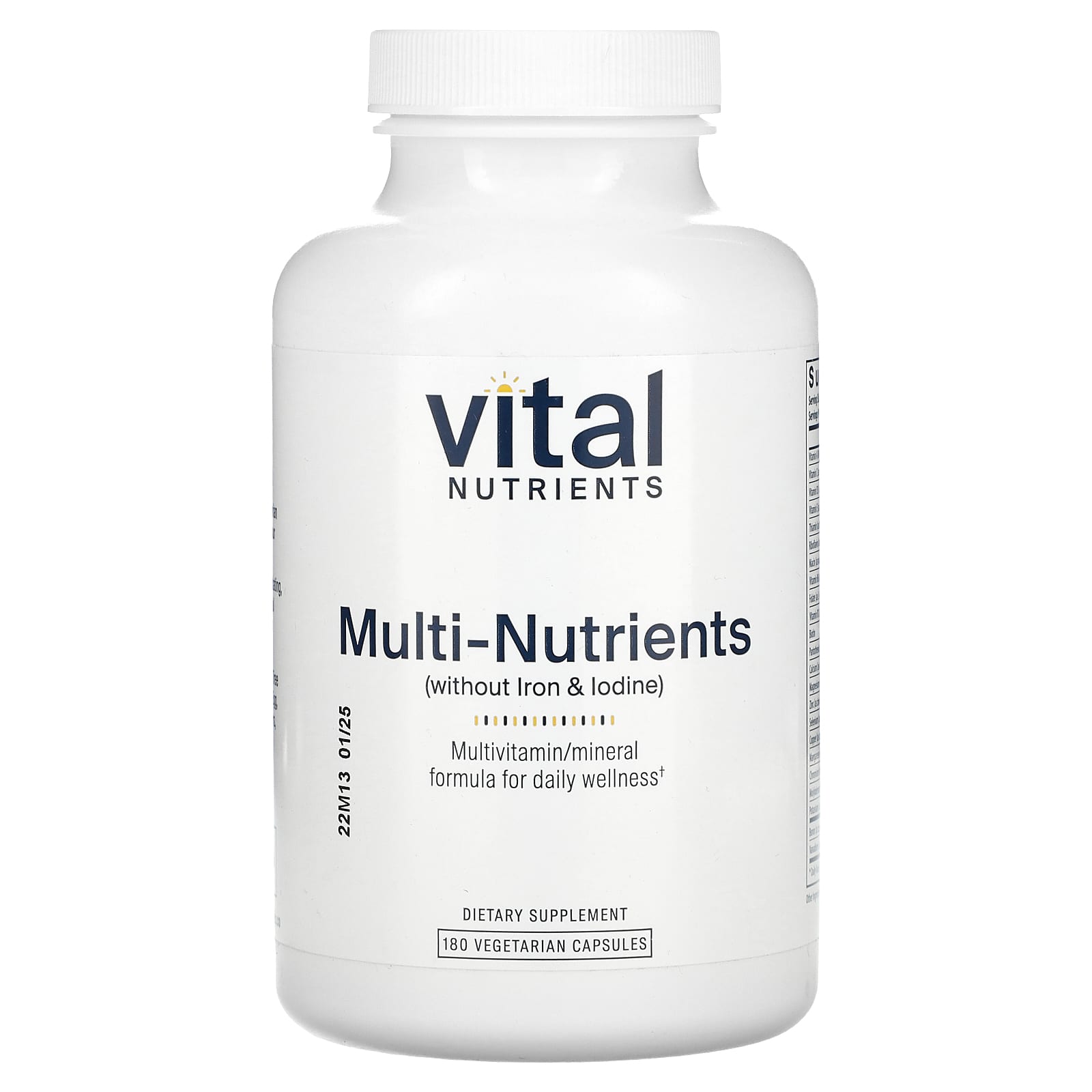 Vital Nutrients, Multi-Nutrients (Without Iron & Iodine), 180 Vegetarian Capsules - Image 1