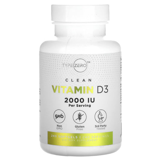 TypeZero, Clean, Vitamin D3, 2,000 IU, 240 Softgels - Image 1