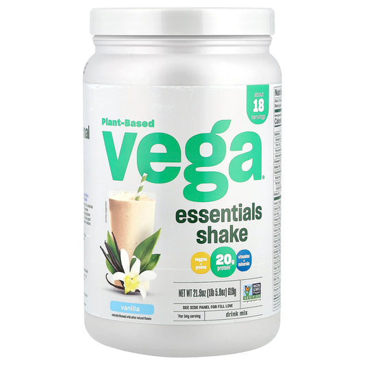 Vega, Plant-Based Essentials Shake, Vanilla, 1 lb 5.9 oz (619 g) - Image 1