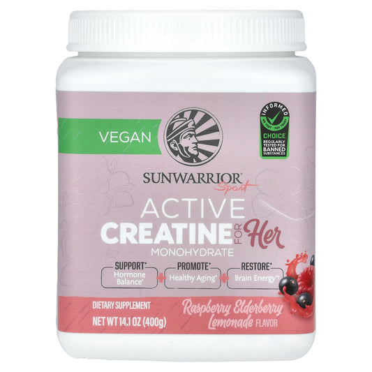Sunwarrior, Sport, Active Creatine For Her, Raspberry Elderberry Lemonade, 14.1 oz (400 g) - Image 1