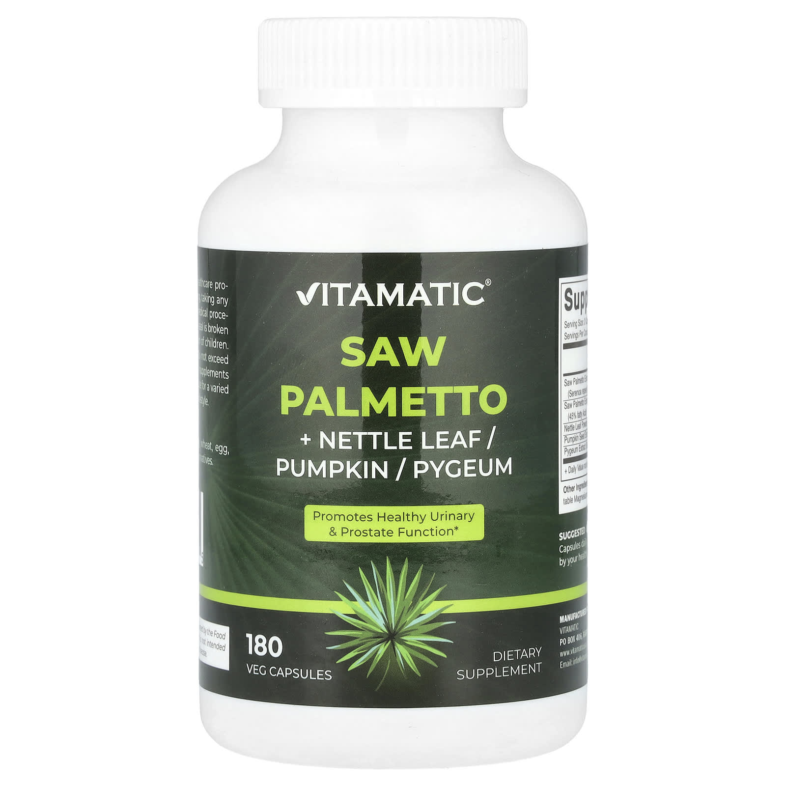 Vitamatic, Saw Palmetto + Nettle Leaf/Pumpkin/Pygeum, 180 Veg Capsules - Image 1