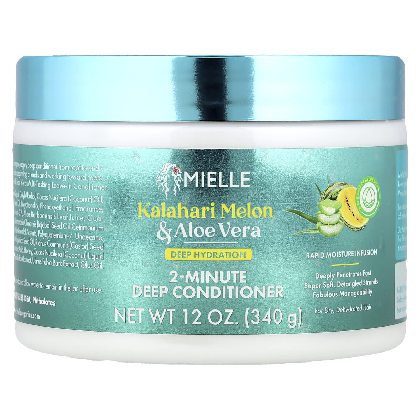 Mielle, Deep Hydration 2-Minute Deep Conditioner, For Dry, Dehydrated Hair, Kalahari Melon & Aloe Vera, 12 oz (340 g) - Image 1