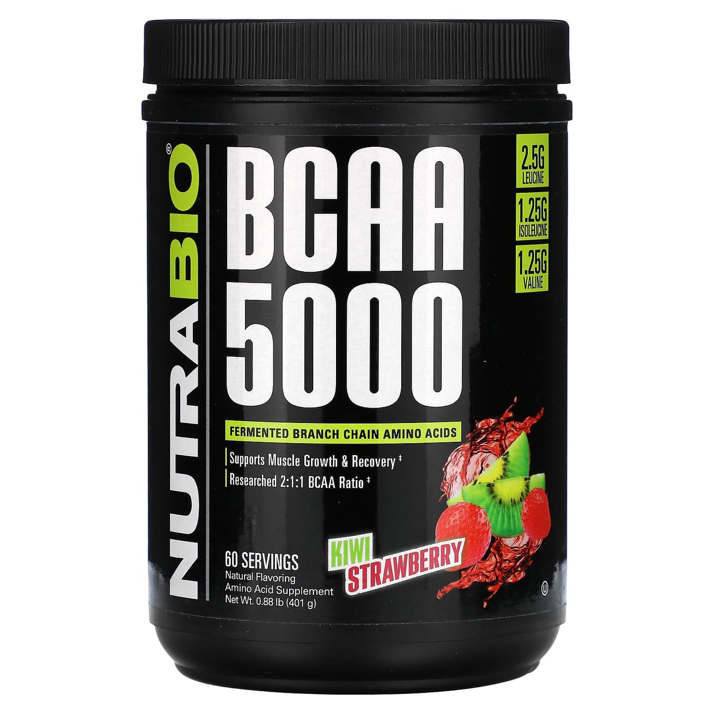 NutraBio, BCAA 5000, Kiwi Strawberry, 0.88 lb (401 g) - Image 1