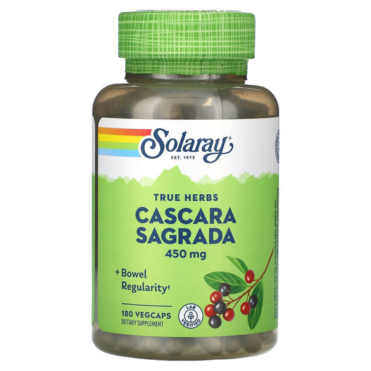 Solaray, Cascara Sagrada, True Herbs, 450 mg, 180 VegCaps - Image 1