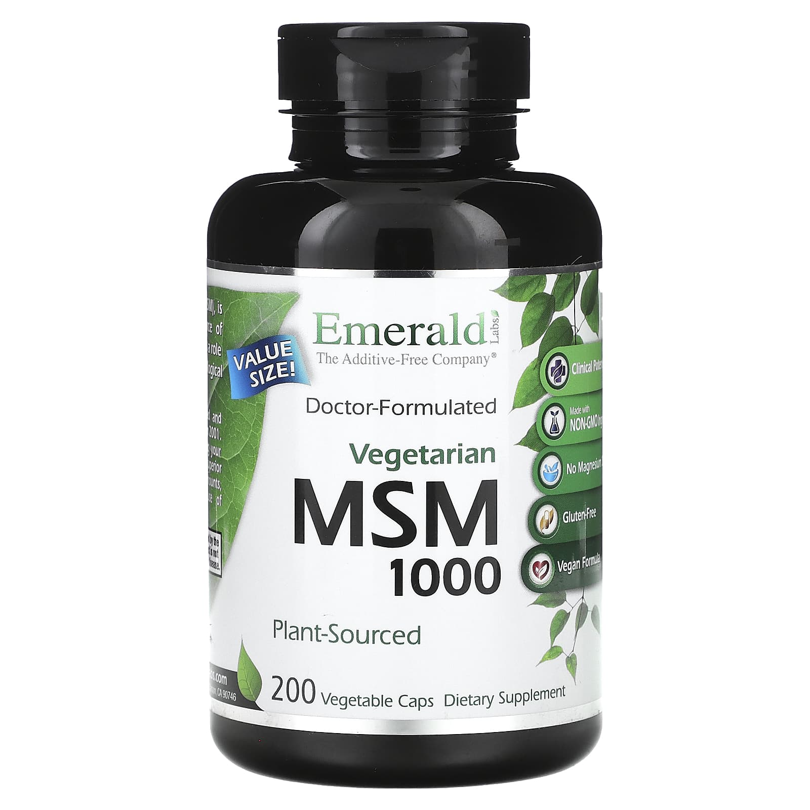 Support Joint Health with Emerald Labs MSM 1000 200 Veg Caps - Image 1