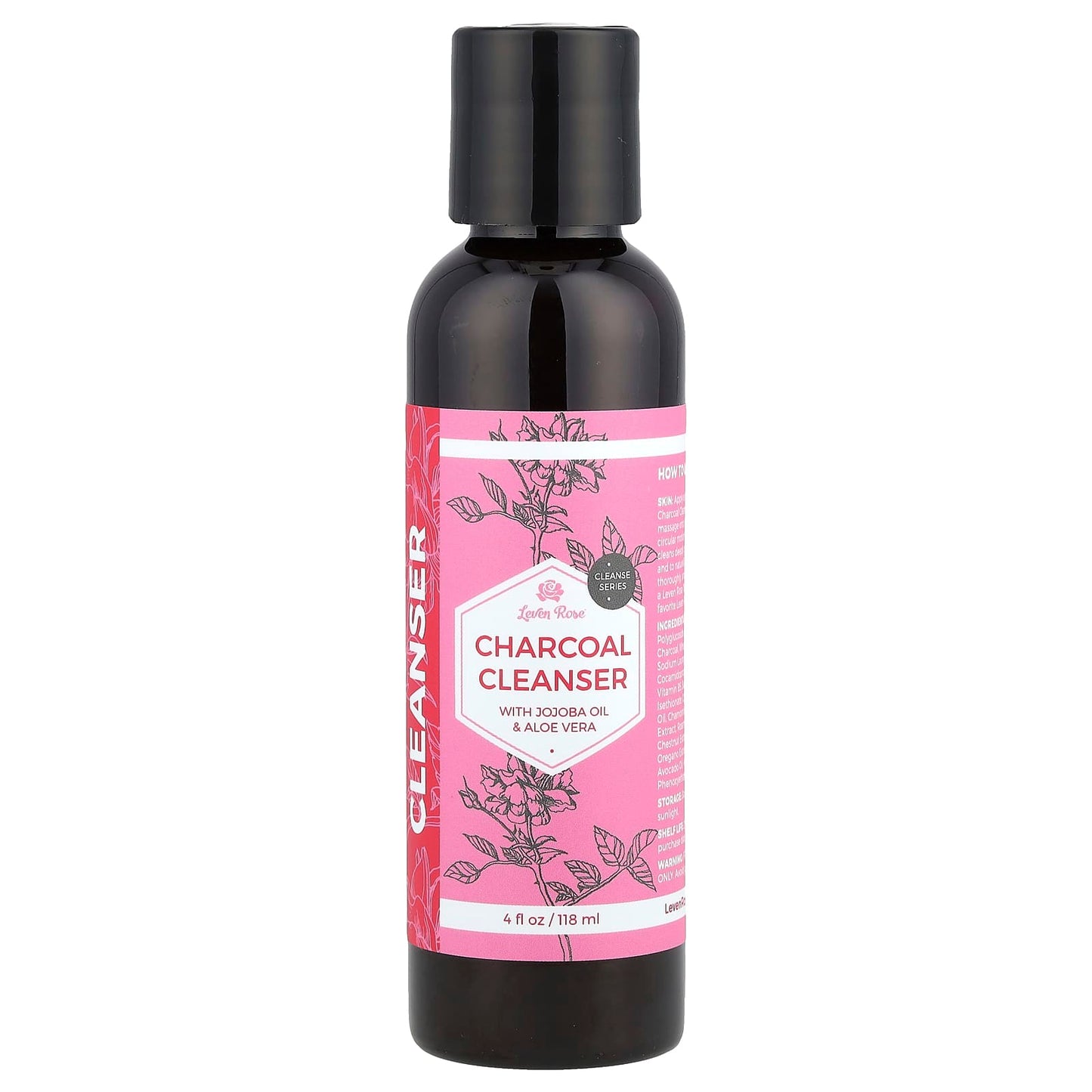 Leven Rose, Charcoal Cleanser with Jojoba Oil & Aloe Vera , 4 fl oz (118 ml) - Image 1