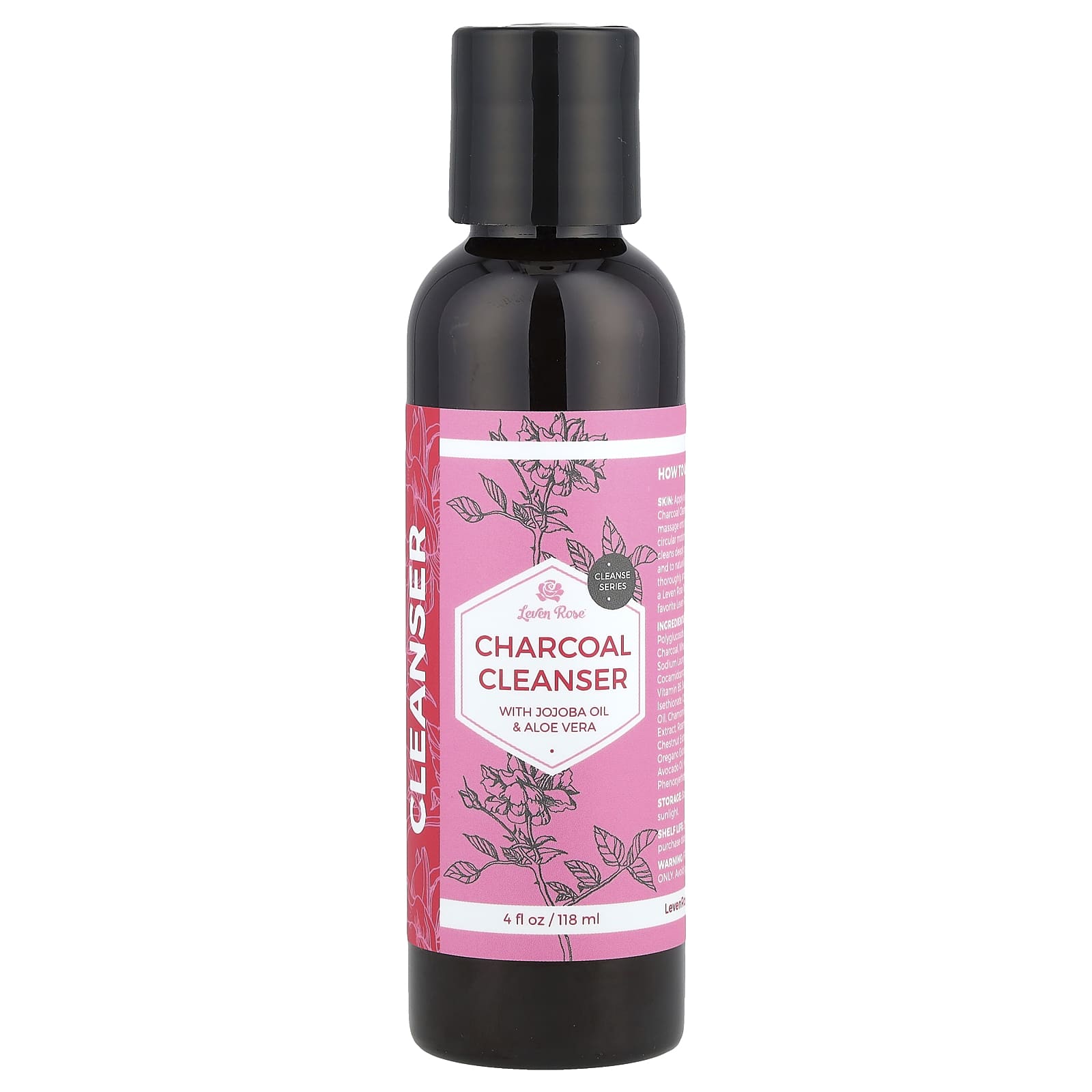 Leven Rose, Charcoal Cleanser with Jojoba Oil & Aloe Vera , 4 fl oz (118 ml) - Image 1