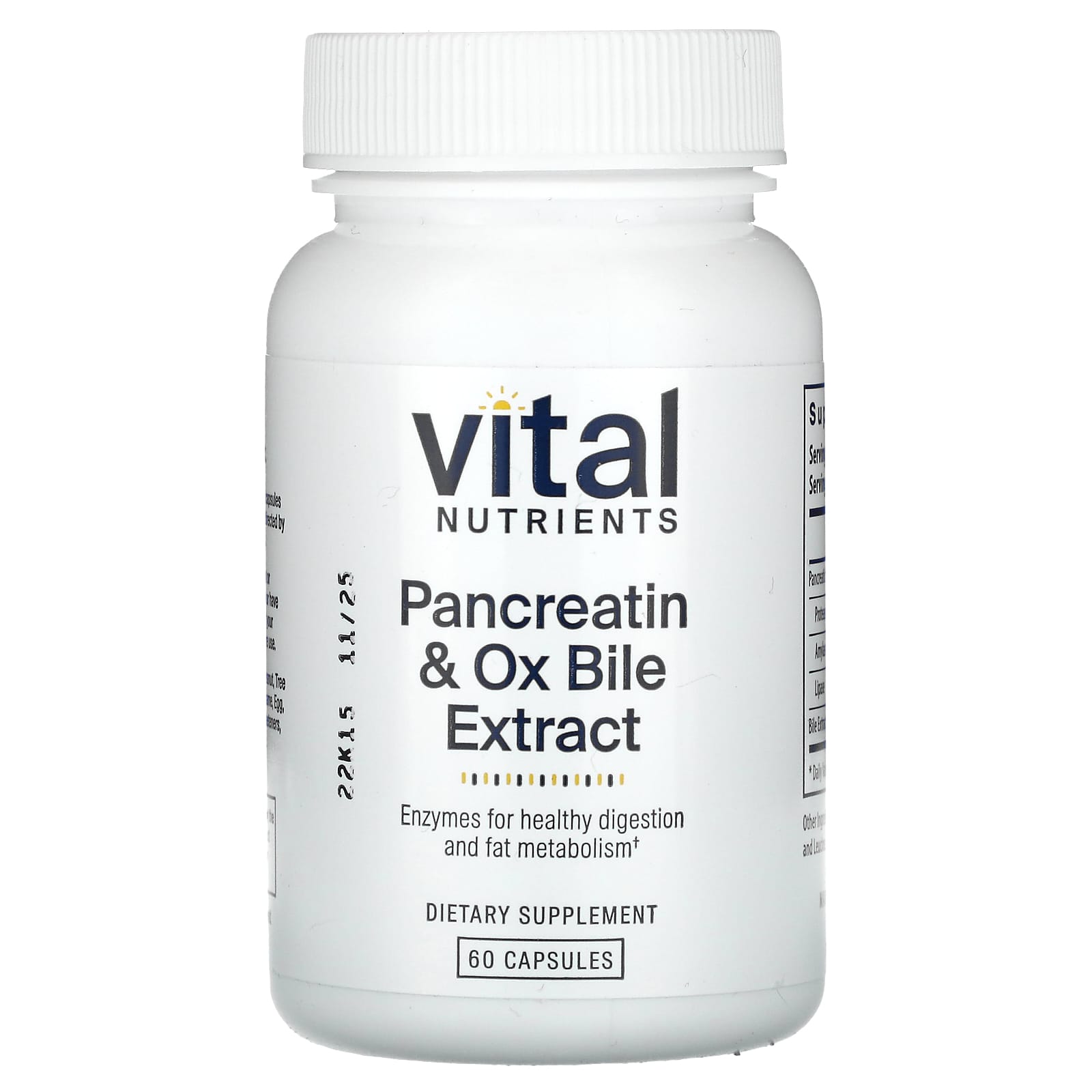 Vital Nutrients, Pancreatin & Ox Bile Extract, 60 Capsules - Image 1