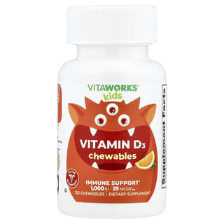 VitaWorks Kids Vitamin D3 Chewables for Strong Bones - 120 Orange Flavored