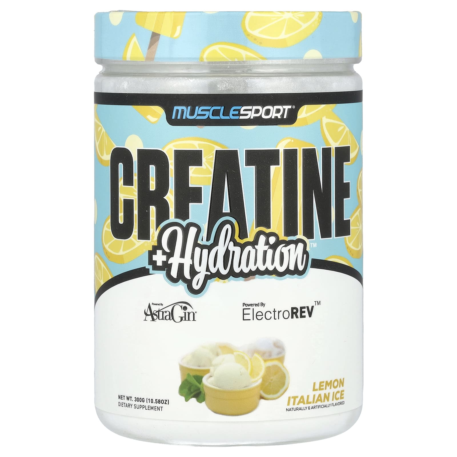 MuscleSport, Creatine + Hydration, Lemon Italian Ice, 10.58 oz (300 g) - Image 1