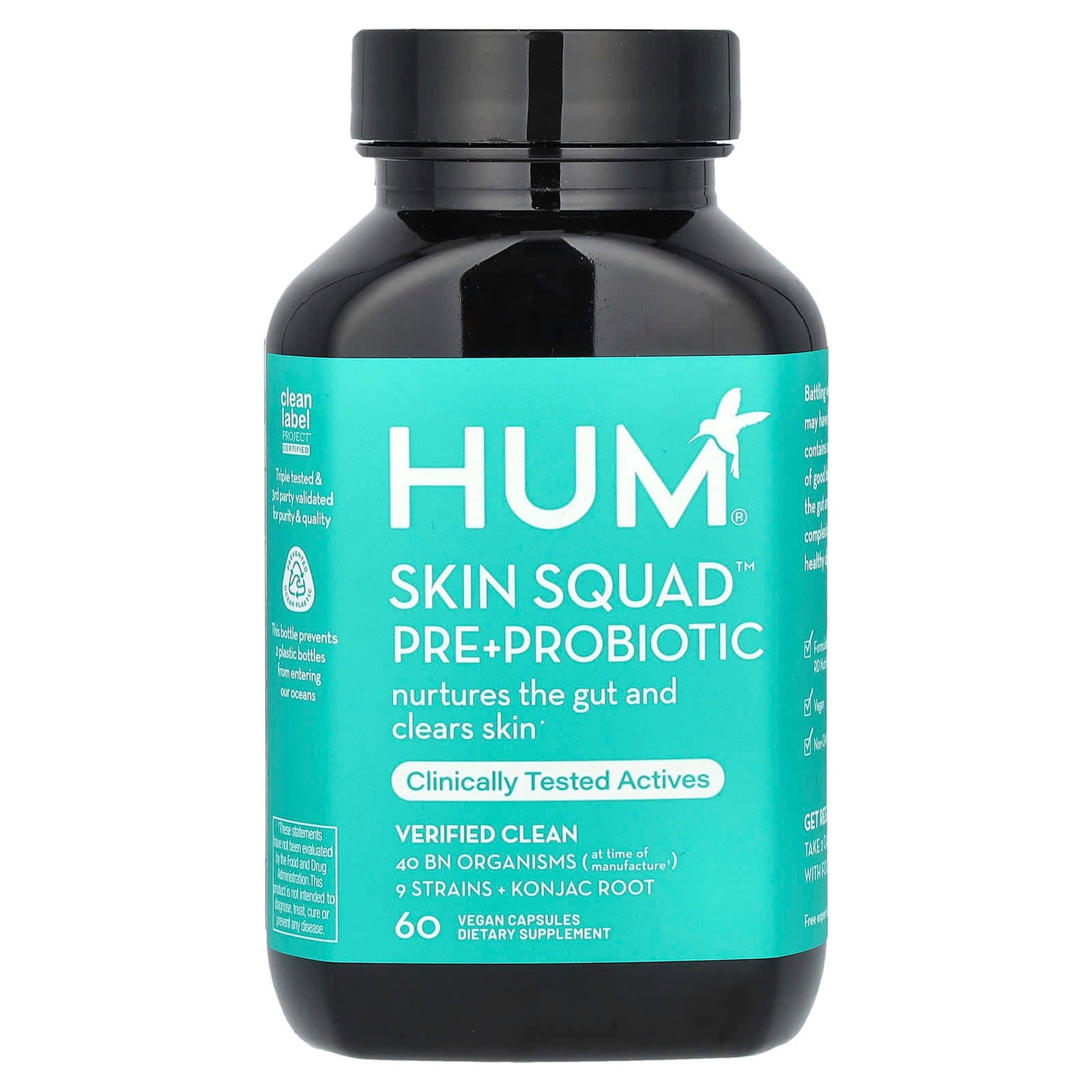 Clear Skin & Gut Health: HUM Nutrition Skin Squad Prebiotic 60 Capsules - Image 1