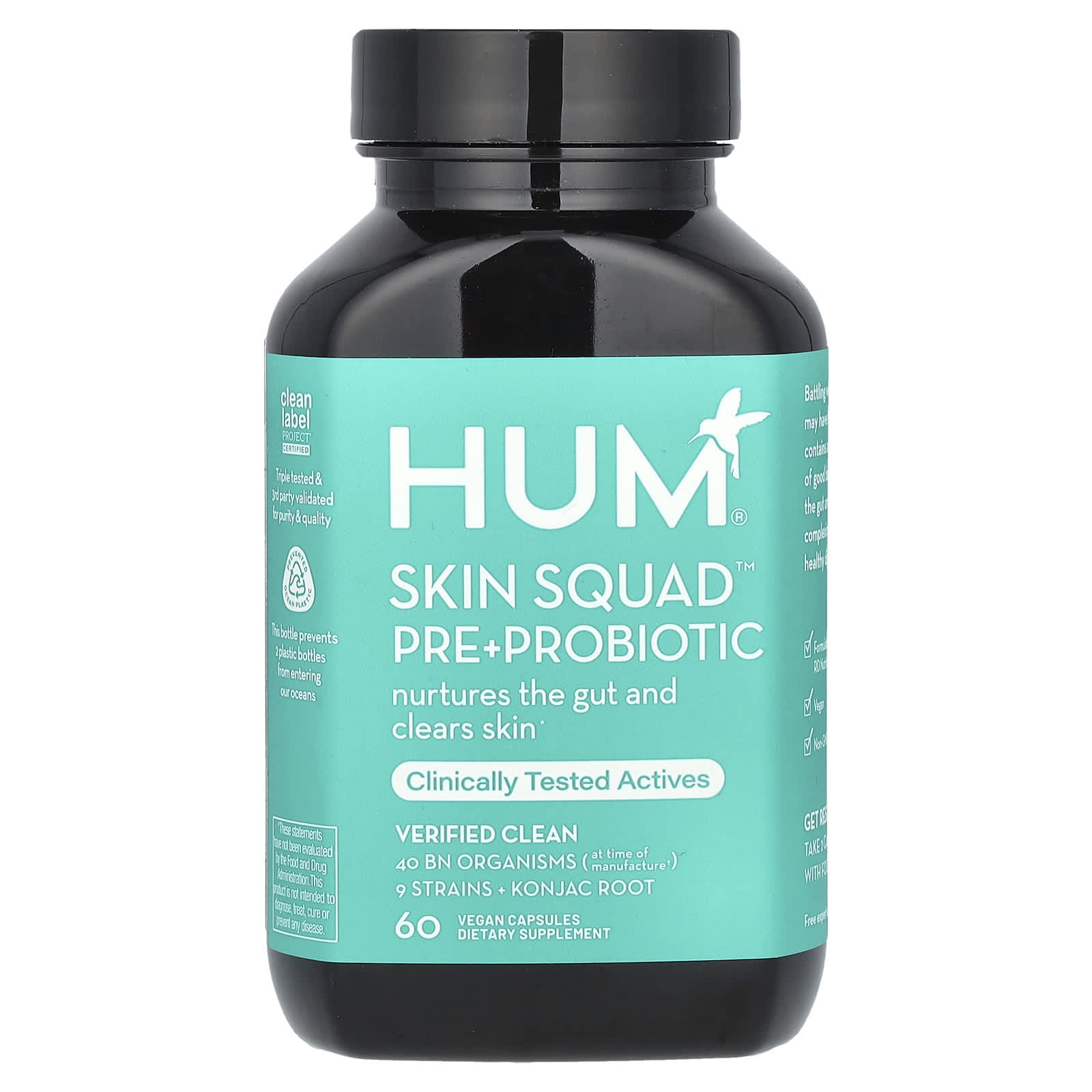 Clear Skin & Gut Health: HUM Nutrition Skin Squad Prebiotic 60 Capsules - Image 1