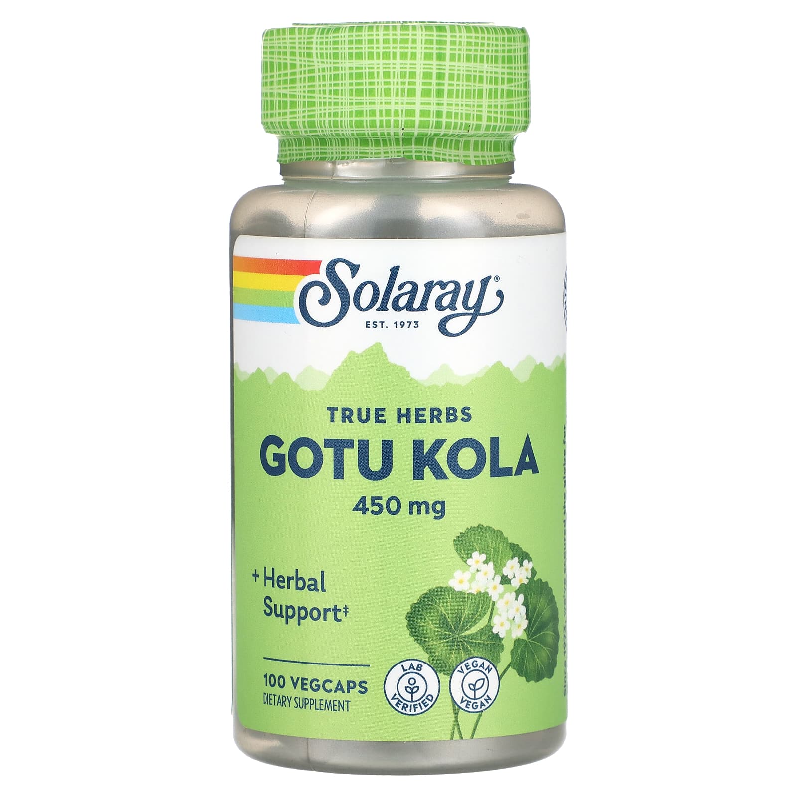 Solaray, True Herbs, Gotu Kola, 450 mg, 100 VegCaps - Image 1