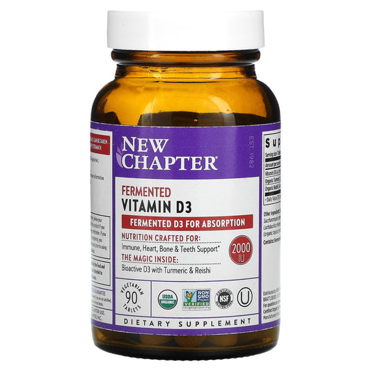 New Chapter, Fermented Vitamin D3, 2,000 IU, 90 Vegetarian Tablets - Image 1