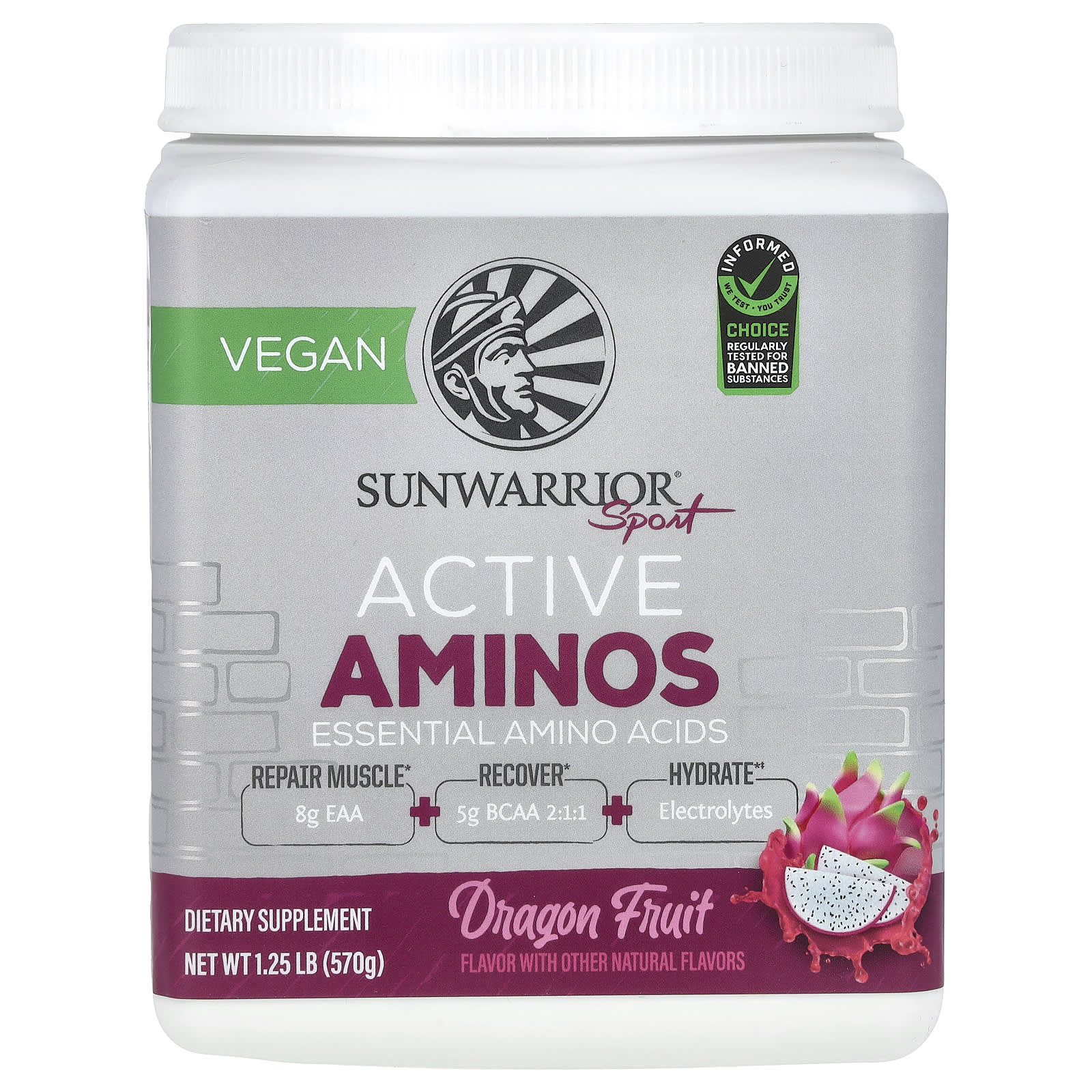 Sunwarrior, Sport, Active Aminos, Dragon Fruit, 1.25 lbs (570 g) - Image 1