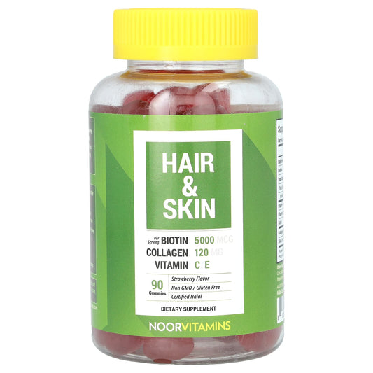 Noor Vitamins, Hair & Skin Gummies, Strawberry , 90 Gummies - Image 1