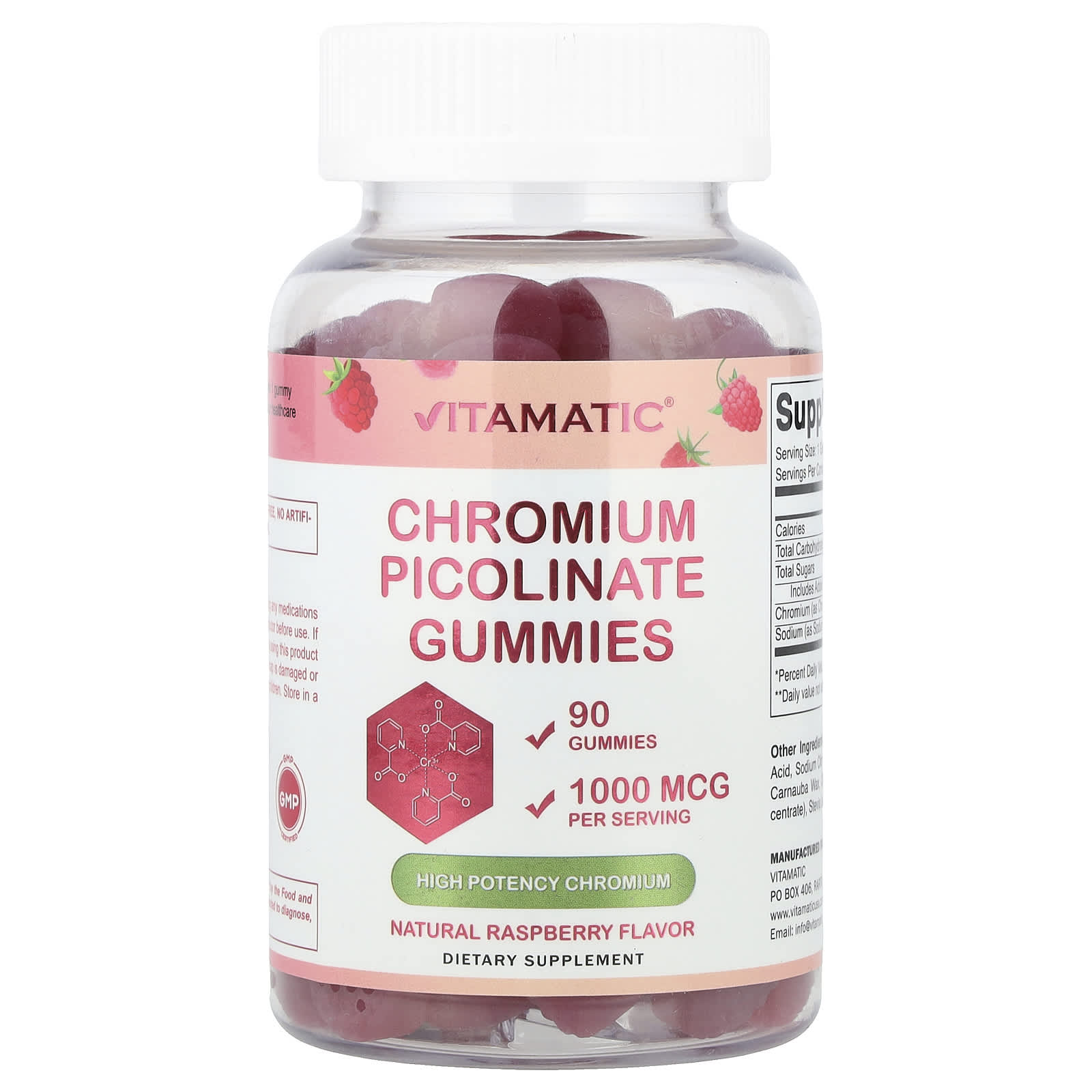 Vitamatic, Chromium Picolinate Gummies, Raspberry, 90 Gummies - Image 1