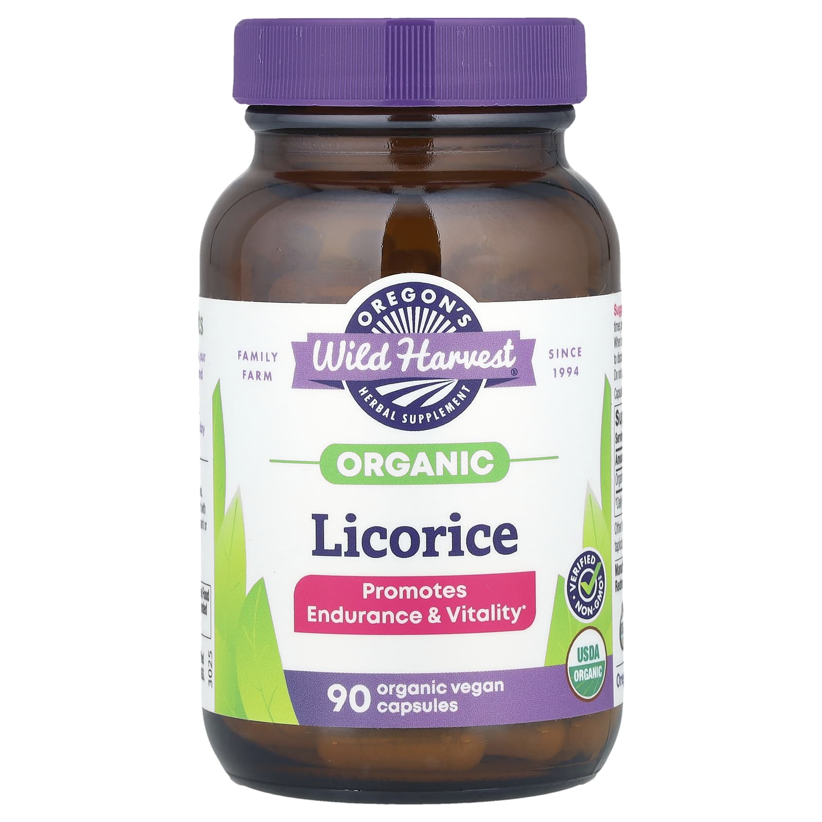 Oregon's Wild Harvest, Organic Licorice, 90 Organic Vegan Capsules (450 mg per Capsule) - Image 1