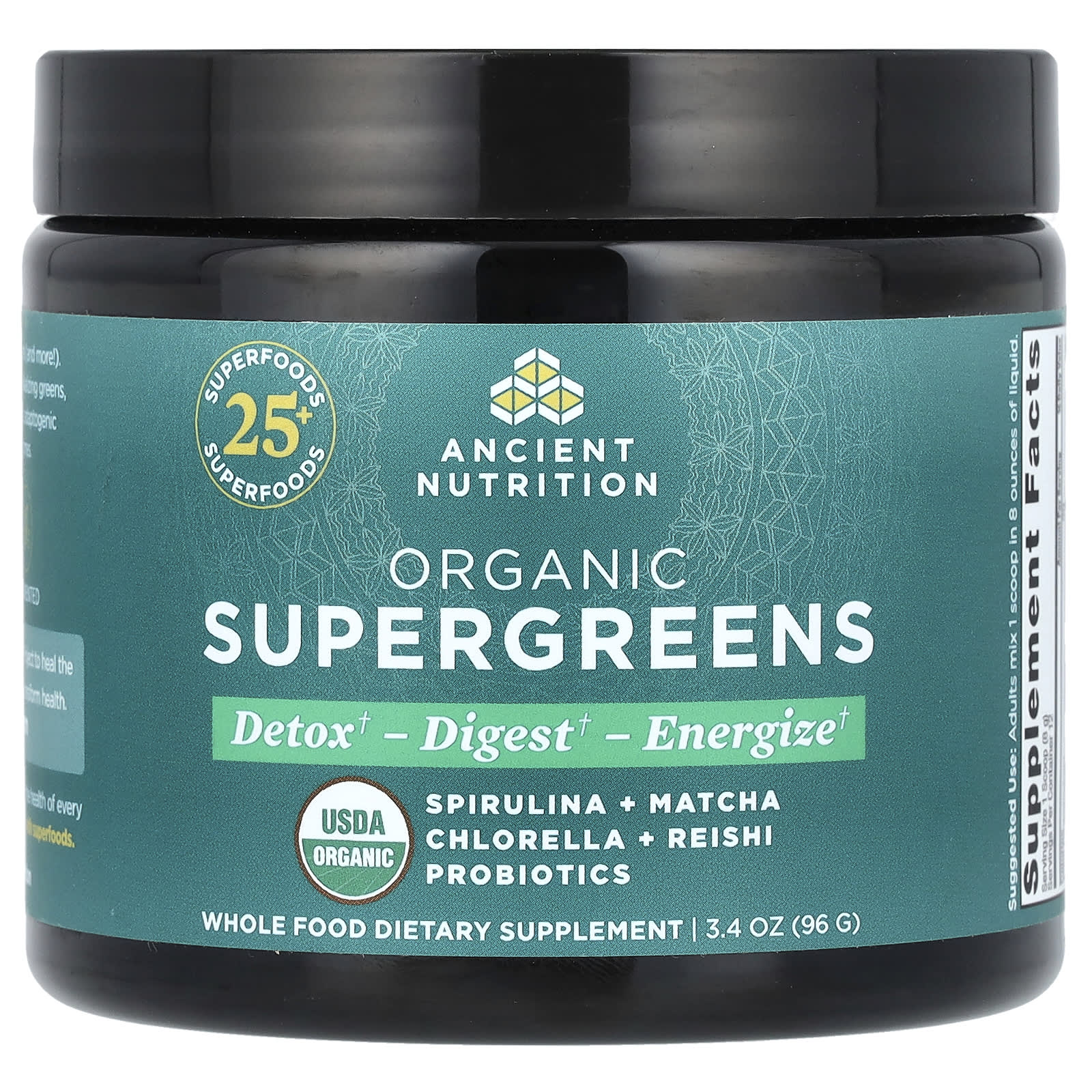 Ancient Nutrition Organic SuperGreens Powder, 25+ Superfoods, USDA Certified - Image 1
