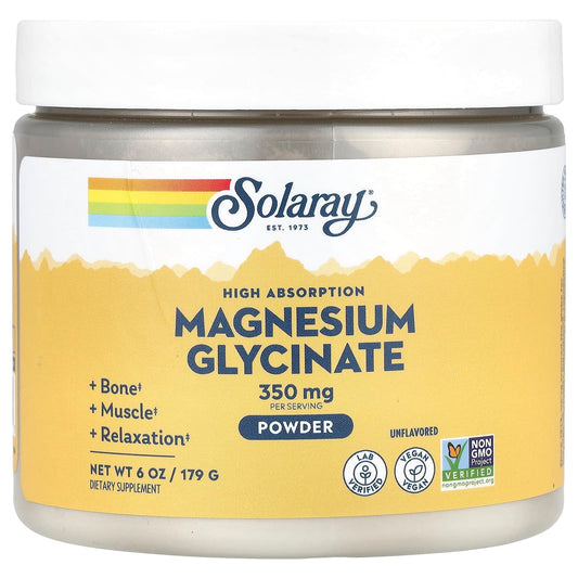 Solaray, High Absorption Magnesium Glycinate Powder, Unflavored, 6 oz (179 g) - Image 1