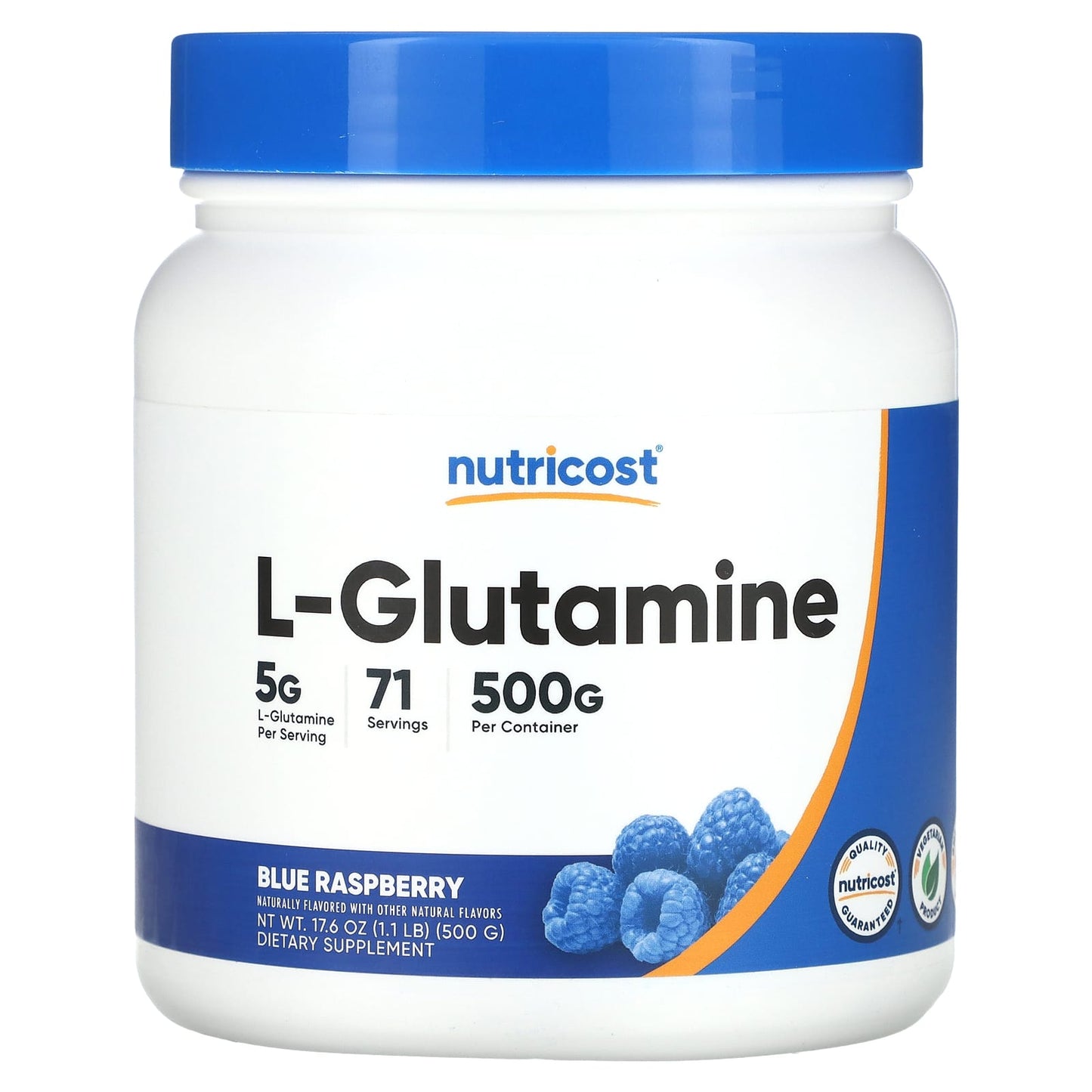 Nutricost, L-Glutamine, Blue Raspberry, 17.6 oz (500 g) - Image 1