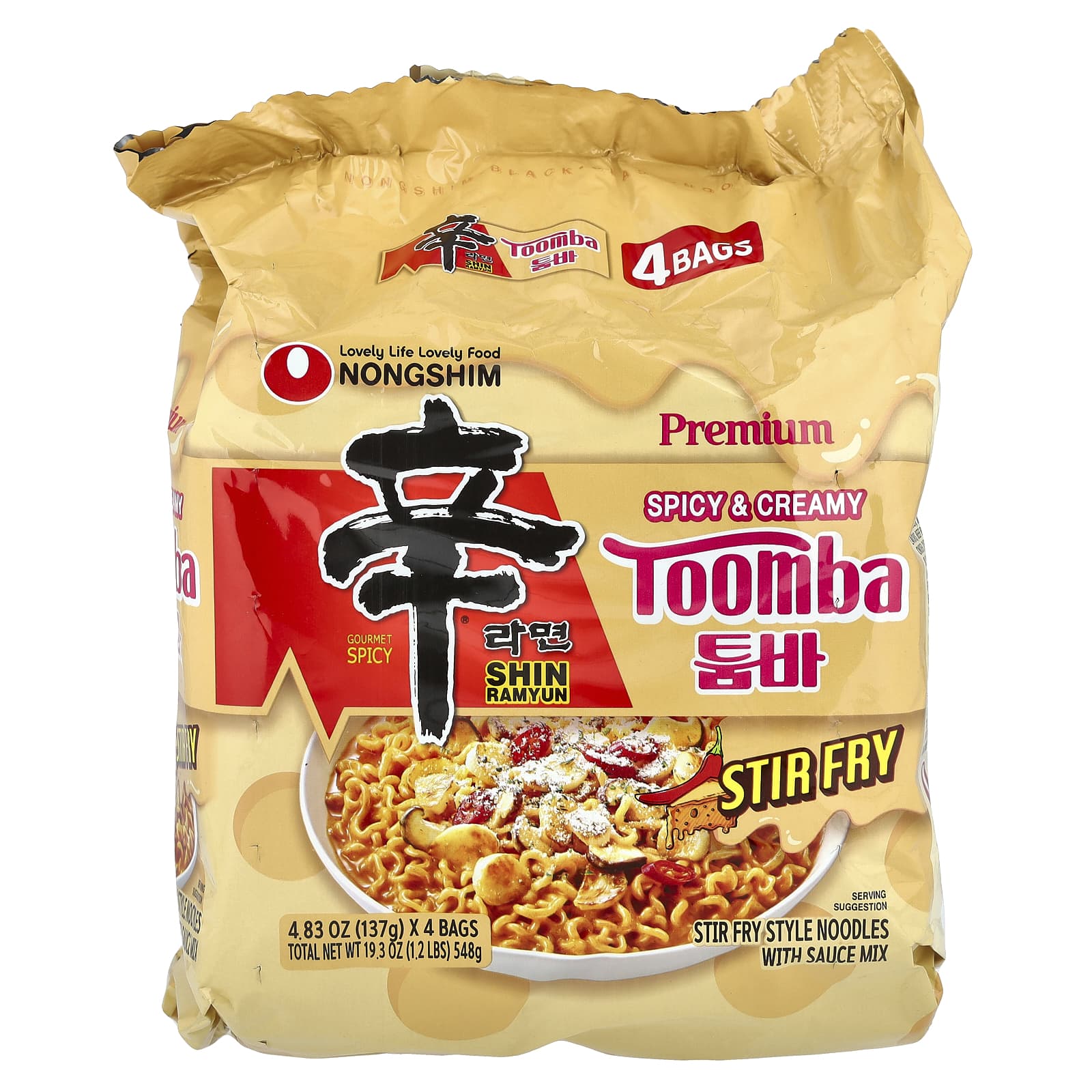 Nongshim, Premium Shin Ramyun, Toomba, Spicy & Creamy, 4 Bags, 4.83 oz (137 g) Each - Image 1