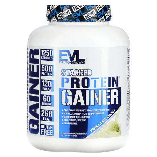 EVLution Nutrition Stacked Protein Gainer Vanilla Ice Cream 6 lbs - Image 1