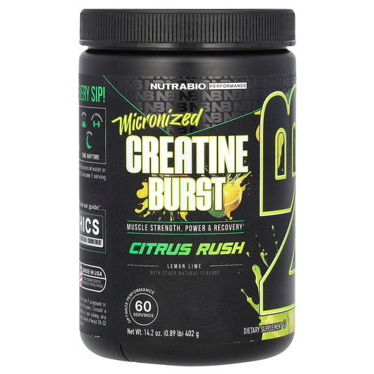 NutraBio, Micronized Creatine Burst, Citrus Rush Lemon Lime, 0.89 lb (402 g) - Image 1