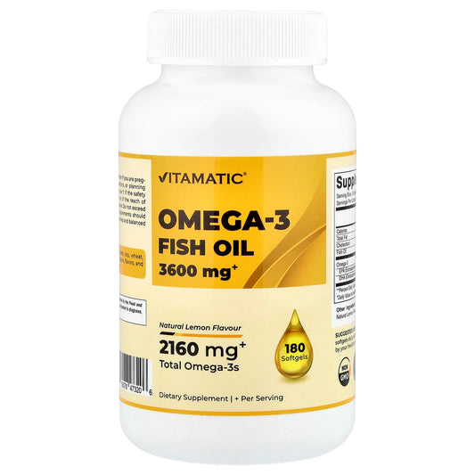 Vitamatic, Omega-3 Fish Oil, Natural Lemon, 180 Softgels (1,200 mg per Softgel) - Image 1