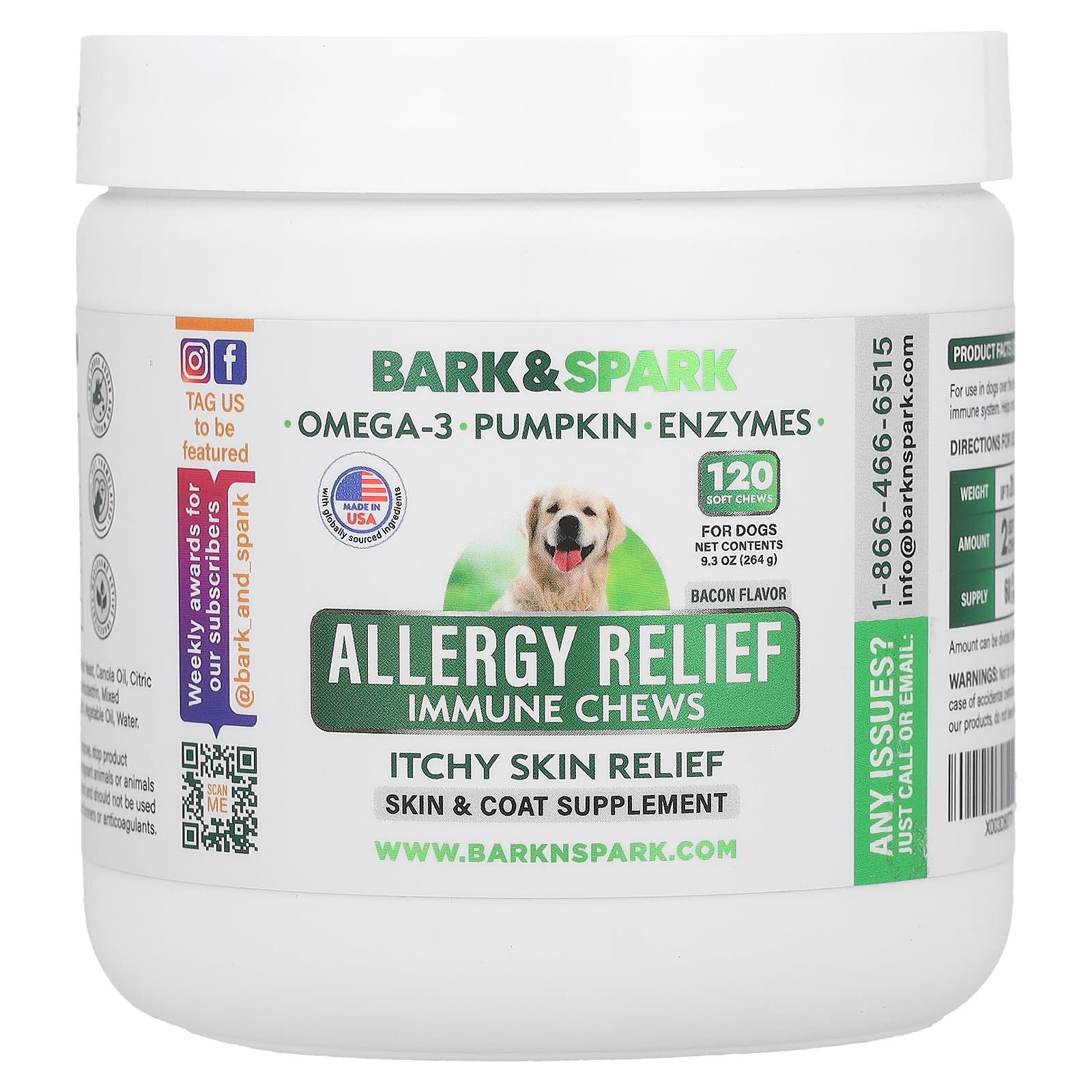 Bark&Spark Allergy Relief Chews for Dogs - Bacon Flavor 120 Soft Chews - Image 1