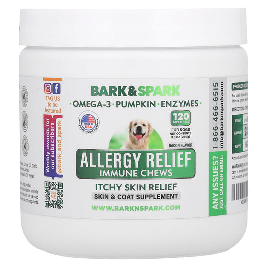 Bark&Spark Allergy Relief Chews for Dogs - Bacon Flavor 120 Soft Chews - Image 1