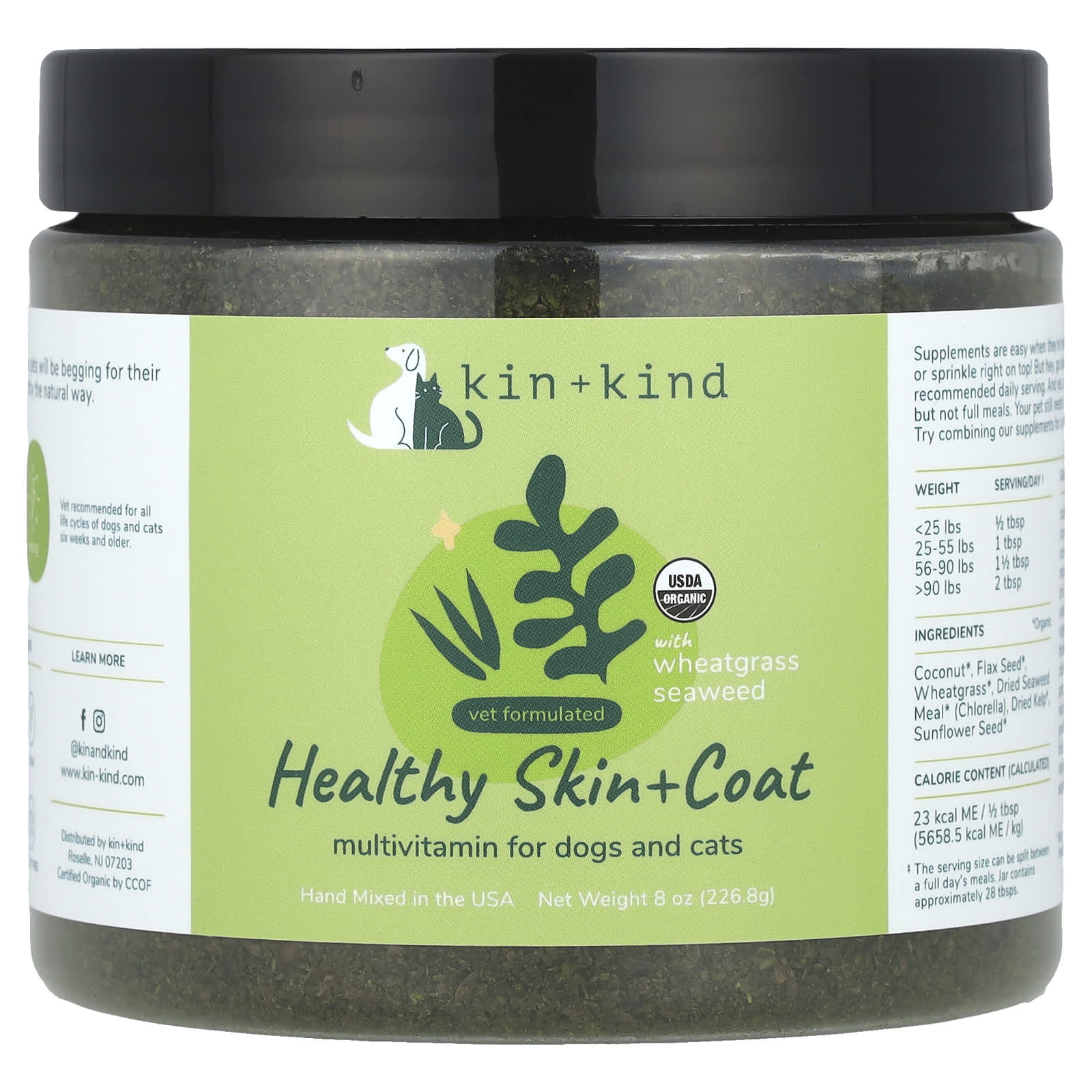 Kin+Kind, Healthy Skin + Coat, Multivitamin For Dogs and Cats, 8 oz (226.8 g) - Image 1