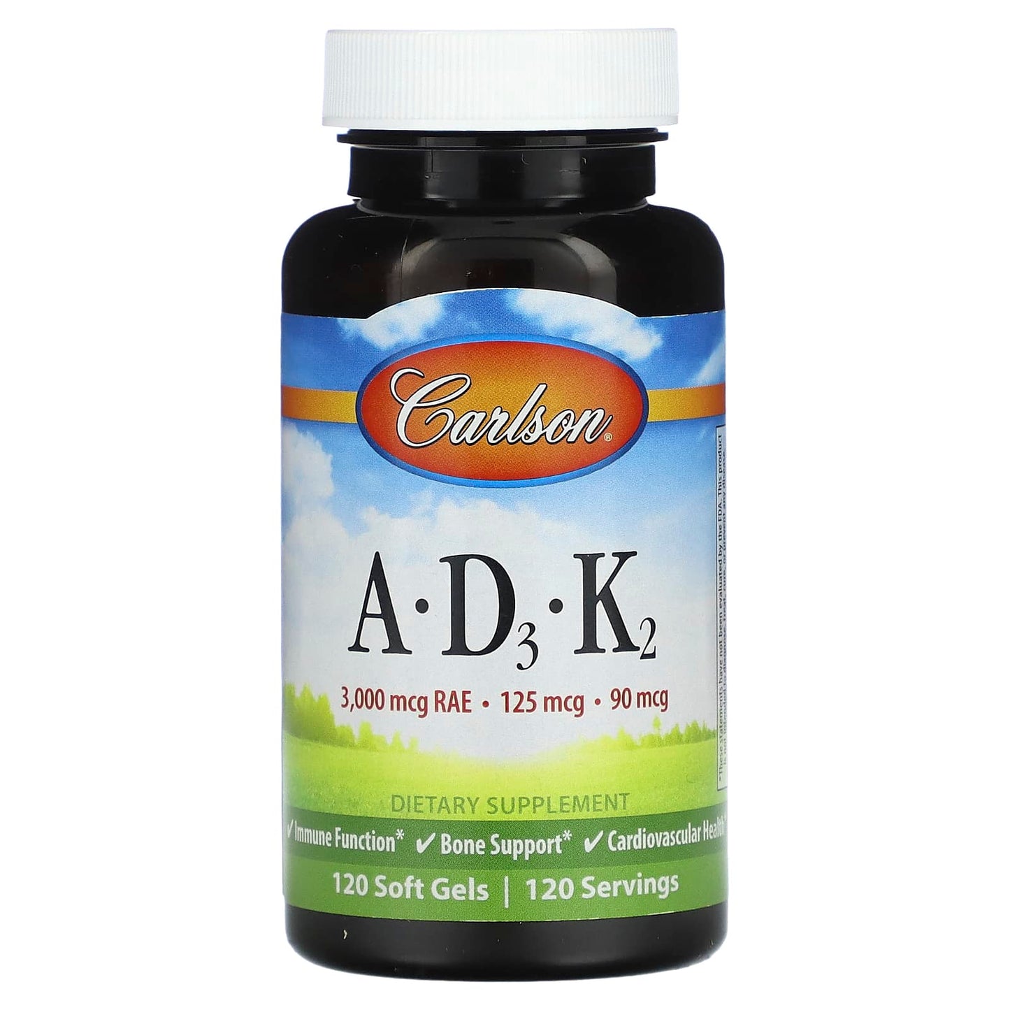 Carlson Vitamin A, D3, K2 Softgels for Immune & Bone Support - Image 1
