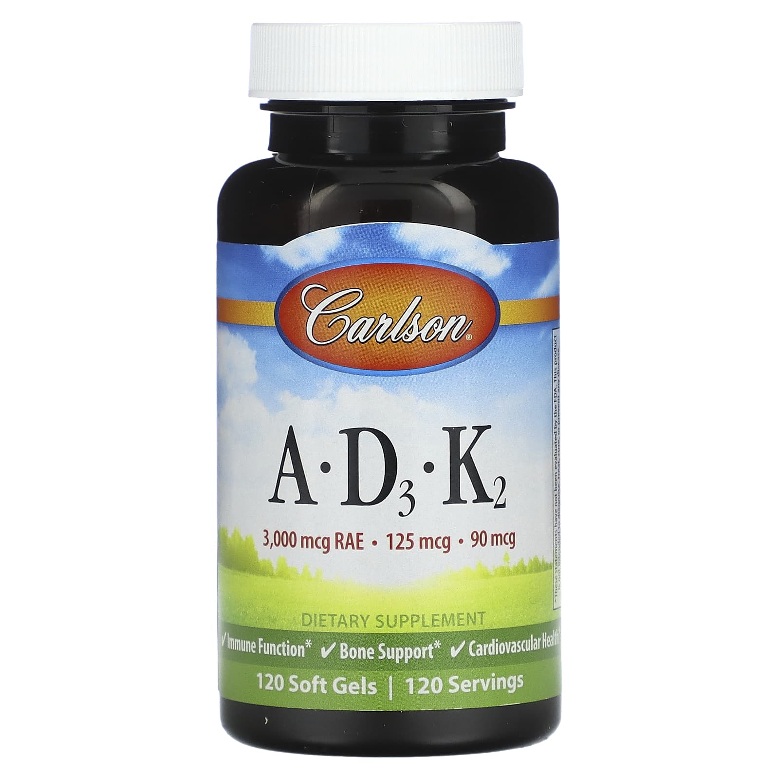 Carlson Vitamin A, D3, K2 Softgels for Immune & Bone Support - Image 1