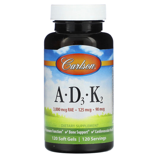 Carlson Vitamin A, D3, K2 Softgels for Immune & Bone Support - Image 1