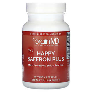 BrainMD Happy Saffron Plus 90 Vegan Capsules for Mood & Memory