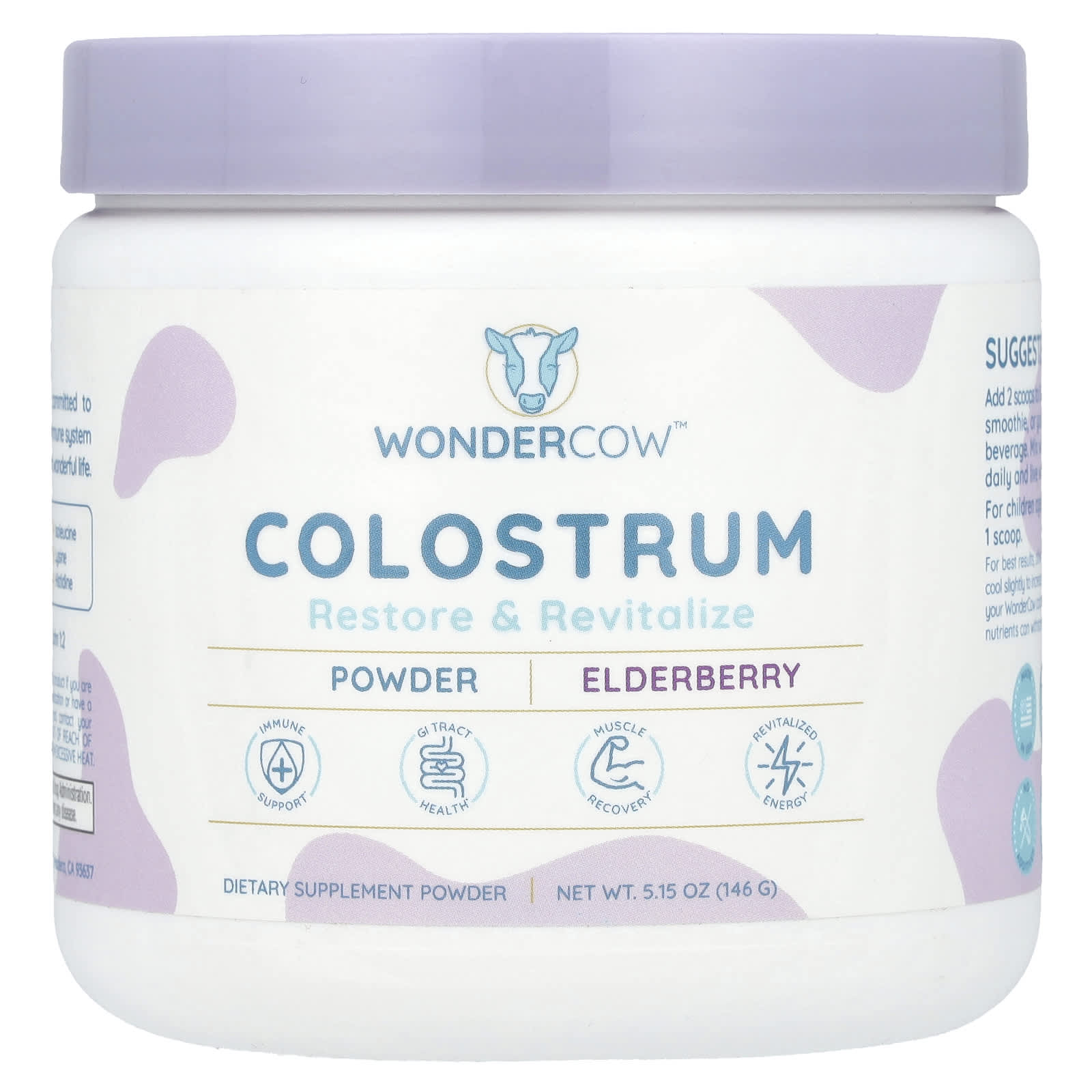 Wondercow, Colostrum Powder, Elderberry, 5.15 o (146 g) - Image 1